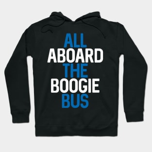 All Aboard The Boogie Bus, Scottish Saltire Coloured Football Slogan Design Hoodie